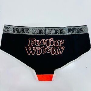 PINK Victoria's Secret Halloween Feeling Witchy Black and Orange Panties L